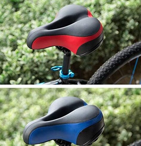BlueSunshine Comfortable Bike Seat - Wide Bicycle Saddle Memory Foam Padded Soft Bike Cushion with Dual Shock Absorbing Rubber Balls with Bicycle Saddle Taillight Reflective Strip in Saudi Arabia