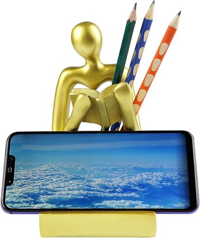 Pen Holder for Desk Cute Office Organizer Phone Stand Supplies Pen Stand Reading Thinker Statue and Sculptures Resin Home Decor for Work School in Saudi Arabia