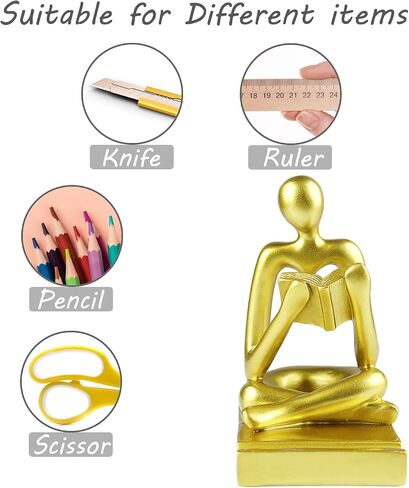 Pen Holder for Desk Cute Office Organizer Phone Stand Supplies Pen Stand Reading Thinker Statue and Sculptures Resin Home Decor for Work School in Saudi Arabia