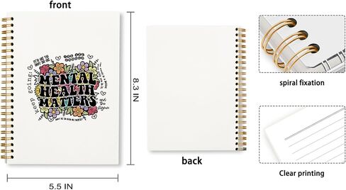Retro 70s Groovy Floral Mental Health Matters Lined Hardcover College Ruled Spiral Notebook Journal for Work Notes Journaling 5.5×8.3 Inch,Mental Health Awareness Gifts in Saudi Arabia