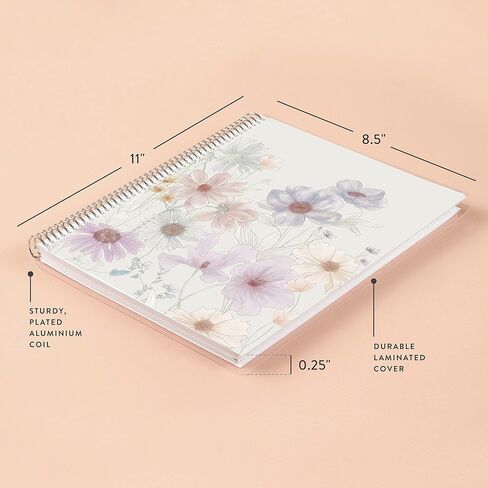 دفتر ملاحظات ملفوف بشبكة حلزونية مقاس 8.5 × 11 بوصة من Erin Condren - زهور برية، 160 صفحة رسم بياني لتدوين الملاحظات وكتابة دفتر الملاحظات، 80 رطل، ورق موهوك سميك، تتضمن ملصقات in Kuwait
