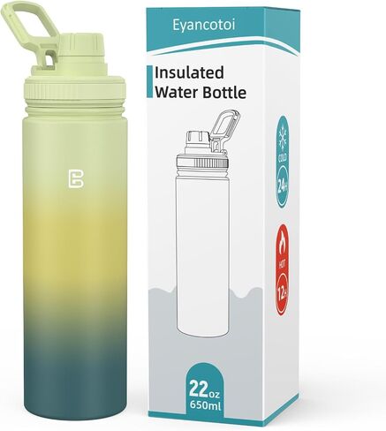 Insulated Water Bottle with Spout Lid, Reusable Stainless Steel Water Bottles with Handle, Leak Proof Sports Water Flask for Gym, Travel, Bike, Camping 22oz in Saudi Arabia