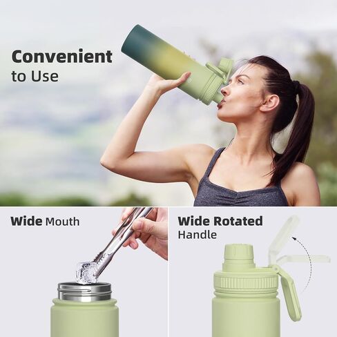 Insulated Water Bottle with Spout Lid, Reusable Stainless Steel Water Bottles with Handle, Leak Proof Sports Water Flask for Gym, Travel, Bike, Camping 22oz in Saudi Arabia