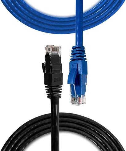 كابل إيثرنت Cat 6 مع تقرير اختبار FLUKE، كابل إيثرنت 6 أقدام (حزمة من قطعتين)، كابل Cat 6 (كابلات Cat6)، كابلات تصحيح Cat 6، كابلات إنترنت قصيرة بدون تشابك، كابل شبكة RJ45 - أسود وأزرق in Kuwait