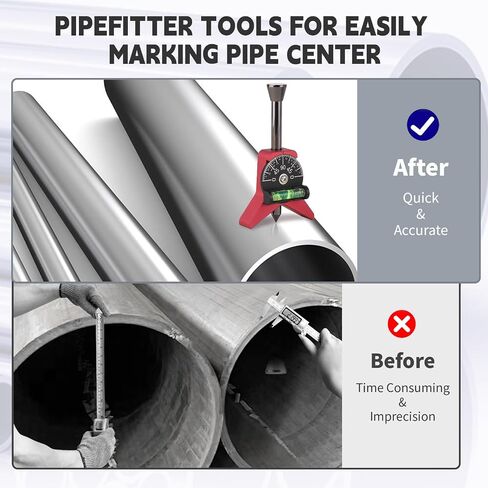 Pipe Center Finder with Adjustable Dial Bubble Protractor, Pipe Fitting Tools with 2.75" Y-Type Base for Measuring Pipe Diameter from 1-1/2" to 6" - Essential for Pipefitters, Welders (Red) in Saudi Arabia