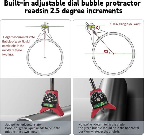 Pipe Center Finder with Adjustable Dial Bubble Protractor, Pipe Fitting Tools with 2.75" Y-Type Base for Measuring Pipe Diameter from 1-1/2" to 6" - Essential for Pipefitters, Welders (Red) in Saudi Arabia