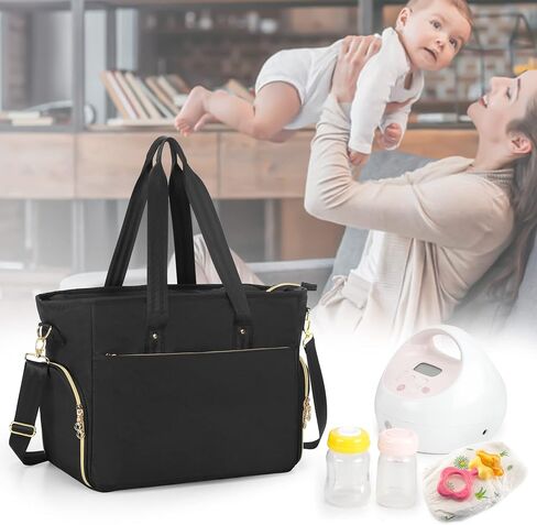CURMIO Breast Pump Bag Compatible with Spectra S1, S2 and Medela, Work Pumping Tote with Laptop Sleeve for Breastfeeding Moms, Black (Empty Bag Only) in Saudi Arabia