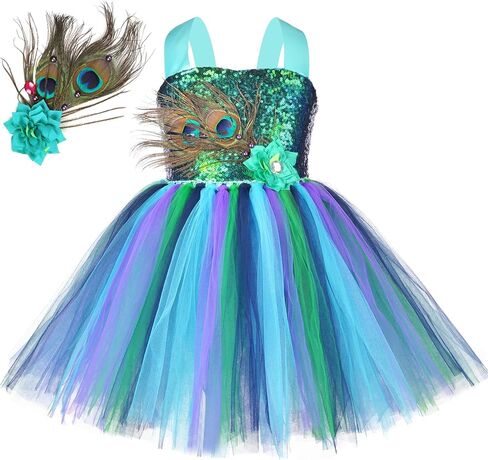 Sequins Princess Peacock Tutu Dress for Girls Birthday Party Tulle Dresses Kids Halloween Christmas Clothes in Saudi Arabia