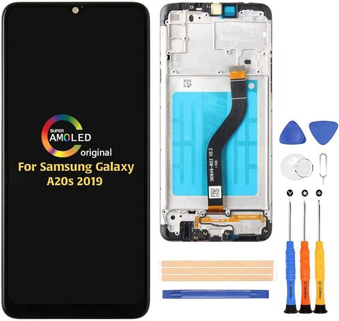 لهاتف Samsung Galaxy A20s 2019 شاشة LCD تعمل باللمس محول رقمي SM-A207F/DS SM-A207M/DS طقم إصلاح كامل للتجميع مع أدوات (أسود مع إطار) in Saudi Arabia