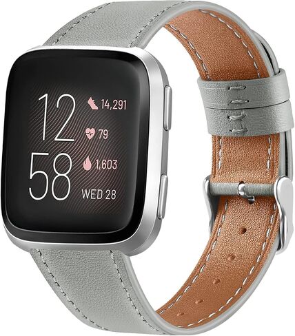 سوار جلدي لساعة Fitbit Versa 2 Bands/Fitbit Versa Band/Fitbit Versa SE/Versa Lite الذكية للنساء والرجال، حزام بديل من الجلد الناعم قابل للتعديل in Saudi Arabia