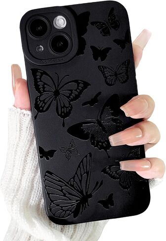 Compatible for iPhone 13 Case Cute Cool Butterfly Black Design for Girls Women Soft TPU Shockproof Protective Girly for iPhone 13-Butterfly in Saudi Arabia
