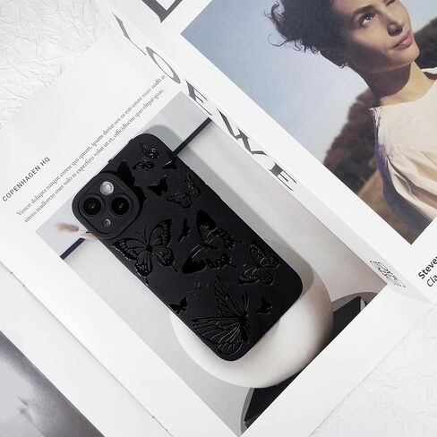Compatible for iPhone 13 Case Cute Cool Butterfly Black Design for Girls Women Soft TPU Shockproof Protective Girly for iPhone 13-Butterfly in Saudi Arabia