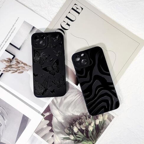 Compatible for iPhone 13 Case Cute Cool Butterfly Black Design for Girls Women Soft TPU Shockproof Protective Girly for iPhone 13-Butterfly in Saudi Arabia