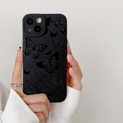 Compatible for iPhone 13 Case Cute Cool Butterfly Black Design for Girls Women Soft TPU Shockproof Protective Girly for iPhone 13-Butterfly in Saudi Arabia