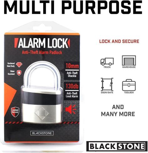 Blackstone Anti-Theft Loud 130db Alarm Padlock Weather Proof Heavy Duty Multi Purpose (8.5mm Shackle) in Saudi Arabia