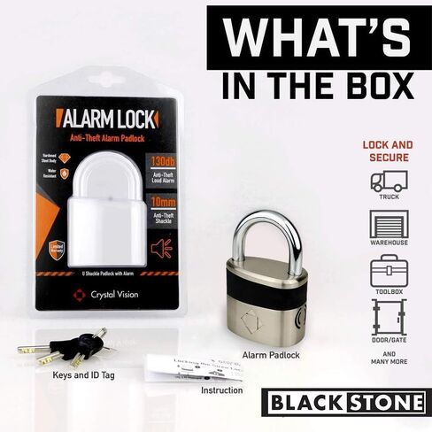 Blackstone Anti-Theft Loud 130db Alarm Padlock Weather Proof Heavy Duty Multi Purpose (8.5mm Shackle) in Saudi Arabia
