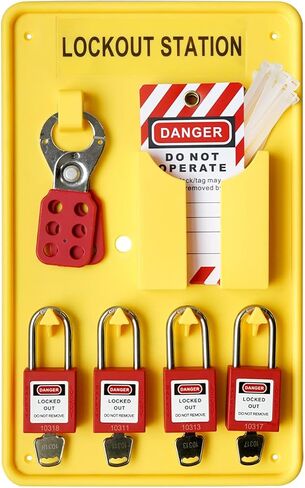 Lockout Tagout Station-4 Safety Padlocks, 1 Hasp, 8 Lockout Tags,10 Nylon Ties, Lockout Safety Supply for OSHA Compliance in Kuwait