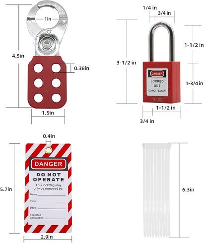 Lockout Tagout Station-4 Safety Padlocks, 1 Hasp, 8 Lockout Tags,10 Nylon Ties, Lockout Safety Supply for OSHA Compliance in Kuwait