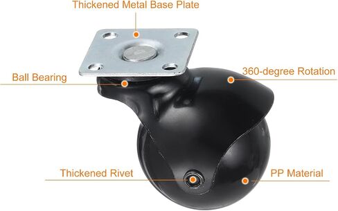 uxcell 2 Inch Ball Caster Wheels, Swivel Furniture Casters Set of 4, 360 Degree Rotatable Plate Caster Wheels for Furniture, Black in Saudi Arabia