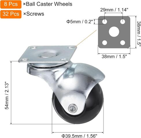 uxcell 2 Inch Ball Caster Wheels, Swivel Furniture Casters Set of 4, 360 Degree Rotatable Plate Caster Wheels for Furniture, Black in Saudi Arabia