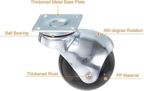 uxcell 2 Inch Ball Caster Wheels, Swivel Furniture Casters Set of 4, 360 Degree Rotatable Plate Caster Wheels for Furniture, Black in Kuwait