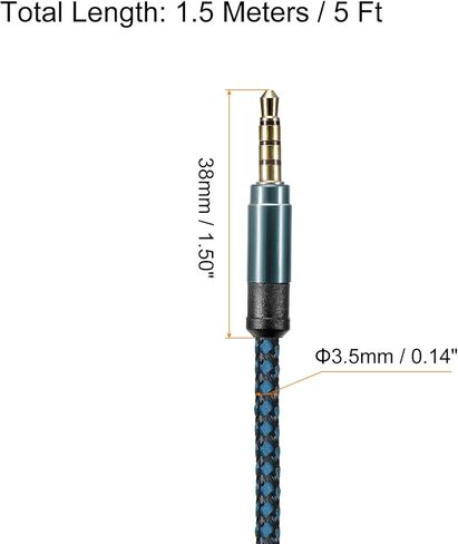 MECCANIXITY Aux Cable 3.5mm Male to Male Nylon Braided 5Ft 4 Pole Hi-Fi Stereo Sound Auxiliary Cord Red for Earphones, Smart Phones, Home/Car Stereos, Speakers, Computers in Kuwait