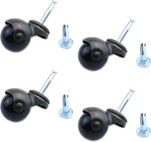 عجلات كروية، عجلات كروية دوارة بغطاء من النحاس العتيق مقاس 1.5 بوصة مع مقابس جذعية بمقبض 5/16 - برونزية (عبوة من 4 قطع) in Kuwait