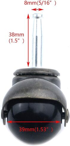 عجلات كروية، عجلات كروية دوارة بغطاء من النحاس العتيق مقاس 1.5 بوصة مع مقابس جذعية بمقبض 5/16 - برونزية (عبوة من 4 قطع) in Kuwait