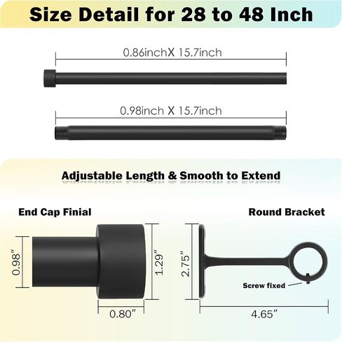 Curtain Rods for Windows 32 to 120 inch,1 Inch Black Curtain Rod Set, Modern Adjustable Heavy Duty Curtain Rod, Curtain Rod with Simple End Caps For Indoor and Outdoor in Saudi Arabia