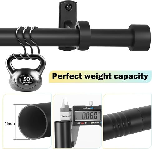 Curtain Rods for Windows 32 to 120 inch,1 Inch Black Curtain Rod Set, Modern Adjustable Heavy Duty Curtain Rod, Curtain Rod with Simple End Caps For Indoor and Outdoor in Saudi Arabia