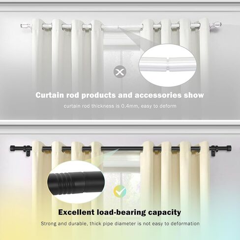 Curtain Rods for Windows 32 to 120 inch,1 Inch Black Curtain Rod Set, Modern Adjustable Heavy Duty Curtain Rod, Curtain Rod with Simple End Caps For Indoor and Outdoor in Saudi Arabia