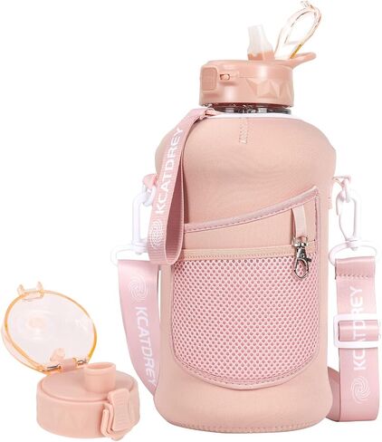 Half Gallon Water Bottle with Straw and Sleeve 74oz /2.2L Leakproof Big Reusable Water Jug with Handle, Suitable for Workout Gym Sports Outdoor in Saudi Arabia