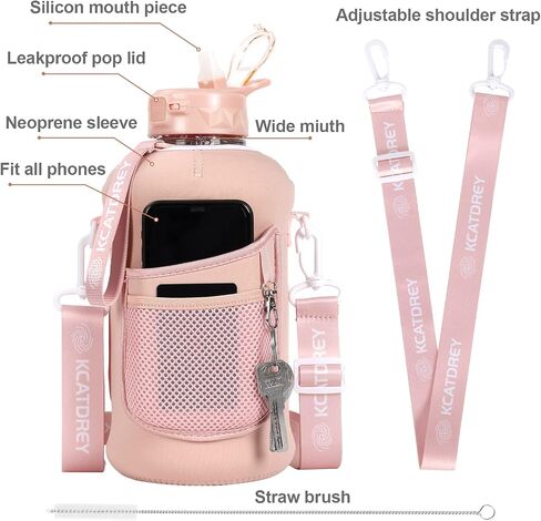 Half Gallon Water Bottle with Straw and Sleeve 74oz /2.2L Leakproof Big Reusable Water Jug with Handle, Suitable for Workout Gym Sports Outdoor in Saudi Arabia
