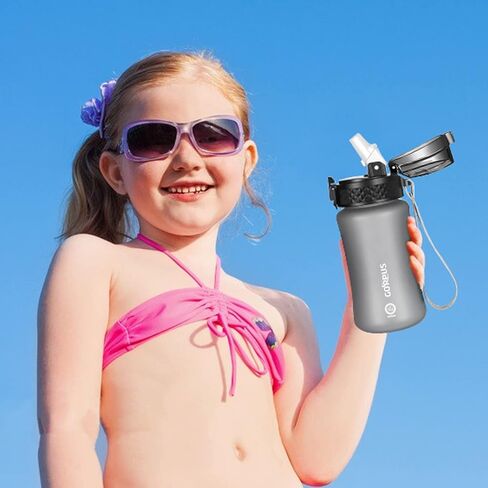 GOPPUS Kids Water Bottle with Straw Spout Lid 10pcs Stickers 12 oz Leak-proof BPA Free Motivational Time Marker Tritan Plastic Water Bottles for Girls Boys School Sports in Saudi Arabia