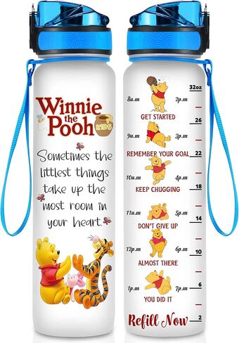 Winnie Pooh 32 Oz Water Track Bottle, Sometimes The Littlest Things Water Bottle With Time Marker, Pooh Bear Motivational Insulated Water Bottle, Gifts For Family Friend in Saudi Arabia
