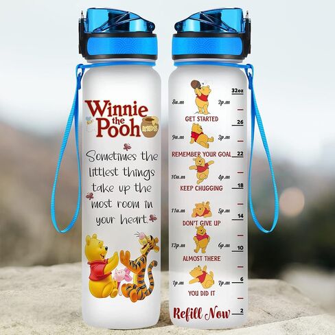 Winnie Pooh 32 Oz Water Track Bottle, Sometimes The Littlest Things Water Bottle With Time Marker, Pooh Bear Motivational Insulated Water Bottle, Gifts For Family Friend in Saudi Arabia