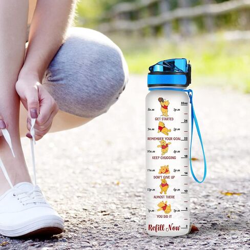 Winnie Pooh 32 Oz Water Track Bottle, Sometimes The Littlest Things Water Bottle With Time Marker, Pooh Bear Motivational Insulated Water Bottle, Gifts For Family Friend in Saudi Arabia