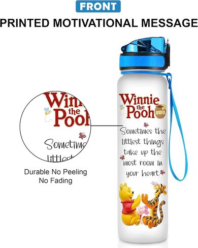 Winnie Pooh 32 Oz Water Track Bottle, Sometimes The Littlest Things Water Bottle With Time Marker, Pooh Bear Motivational Insulated Water Bottle, Gifts For Family Friend in Saudi Arabia