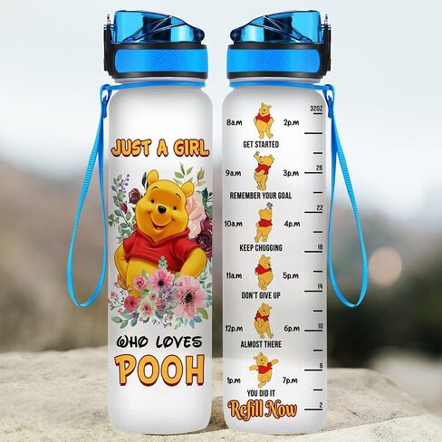 Winnie Pooh 32 Oz Water Track Bottle, Sometimes The Littlest Things Water Bottle With Time Marker, Pooh Bear Motivational Insulated Water Bottle, Gifts For Family Friend in Saudi Arabia