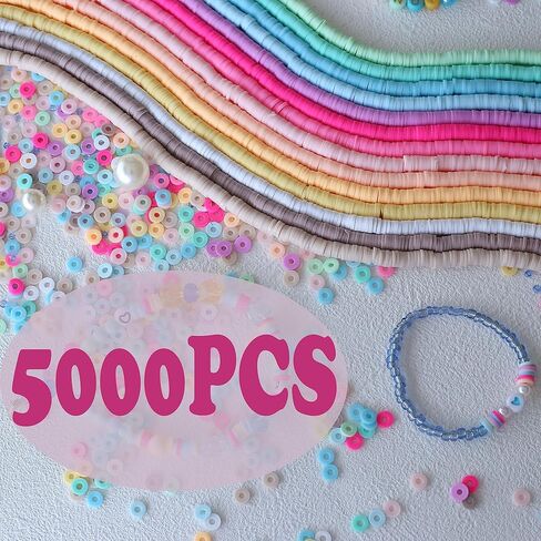 10 Strands Clay Beads for Bracelets Making 3600Pcs Polymer Clay Beads Disc Flat Heishi Beads Round Colorful Handmade Spacer Beads for Jewelry Making DIY Friendship Bracelet Necklace Earrings in Kuwait