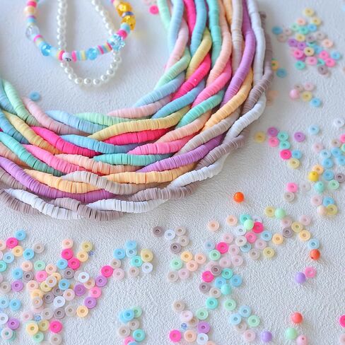 10 Strands Clay Beads for Bracelets Making 3600Pcs Polymer Clay Beads Disc Flat Heishi Beads Round Colorful Handmade Spacer Beads for Jewelry Making DIY Friendship Bracelet Necklace Earrings in Kuwait
