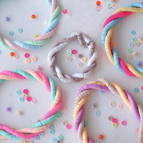 10 Strands Clay Beads for Bracelets Making 3600Pcs Polymer Clay Beads Disc Flat Heishi Beads Round Colorful Handmade Spacer Beads for Jewelry Making DIY Friendship Bracelet Necklace Earrings in Kuwait