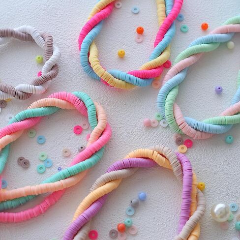 10 Strands Clay Beads for Bracelets Making 3600Pcs Polymer Clay Beads Disc Flat Heishi Beads Round Colorful Handmade Spacer Beads for Jewelry Making DIY Friendship Bracelet Necklace Earrings in Kuwait