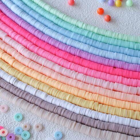 10 Strands Clay Beads for Bracelets Making 3600Pcs Polymer Clay Beads Disc Flat Heishi Beads Round Colorful Handmade Spacer Beads for Jewelry Making DIY Friendship Bracelet Necklace Earrings in Kuwait