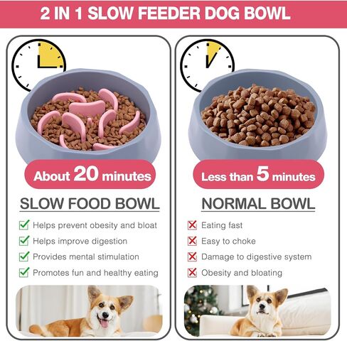 Slow Feeder Dog Bowls, 2-in-1 Dog Feeding Bowls with Silicone Slow Feeder Insert,Anti-Choking Puzzle Food Bowl(Pink) in Saudi Arabia