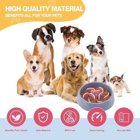 Slow Feeder Dog Bowls, 2-in-1 Dog Feeding Bowls with Silicone Slow Feeder Insert,Anti-Choking Puzzle Food Bowl(Pink) in Saudi Arabia