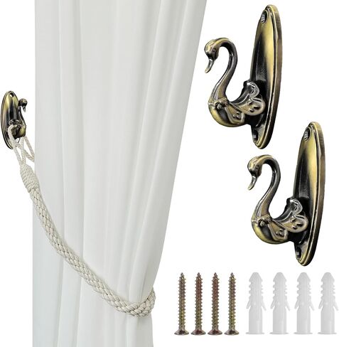 حوامل ستائر، خطاف بجعة من سبائك الزنك قطعتان من ملحقات تزيين النوافذ، مثبتة يدويًا على الحائط لغرفة النوم، وخطافات الأبواب والنوافذ (ذهبي) in Kuwait