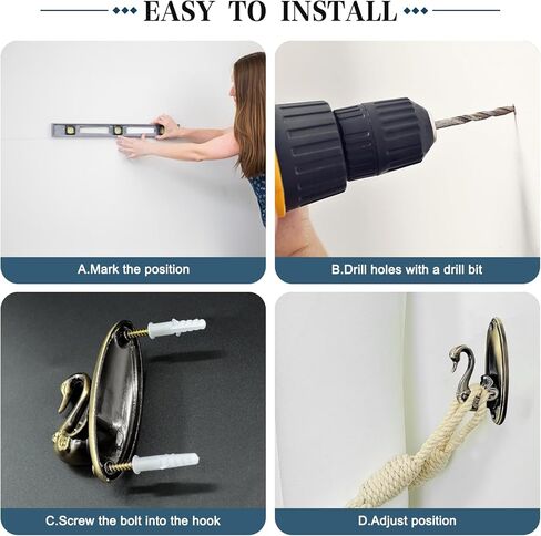 حوامل ستائر، خطاف بجعة من سبائك الزنك قطعتان من ملحقات تزيين النوافذ، مثبتة يدويًا على الحائط لغرفة النوم، وخطافات الأبواب والنوافذ (ذهبي) in Kuwait