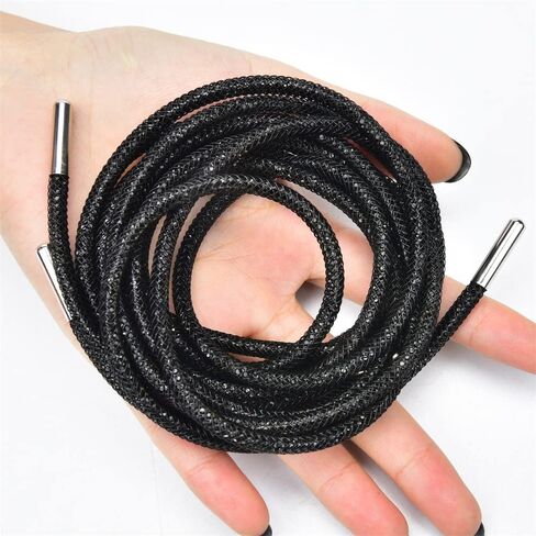 Popular Shoelace 140Cm Round Rhinestone Rope Diamond Tube Trimming Diy Trouser Hoodie Drawstring Garment Accessories in Saudi Arabia