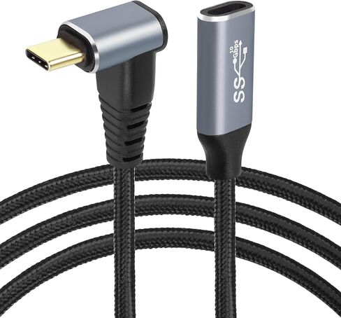 GELRHONR 0.25M 90 Degree USB C Cable, Up & Down Angle USB3.1 Gen2 USB Type C Male to Female 10Gbps Data Transfer PD 100W Charging Cord,UP Down Type-C Cable（Black 0.25M/0.8Ft） in Saudi Arabia